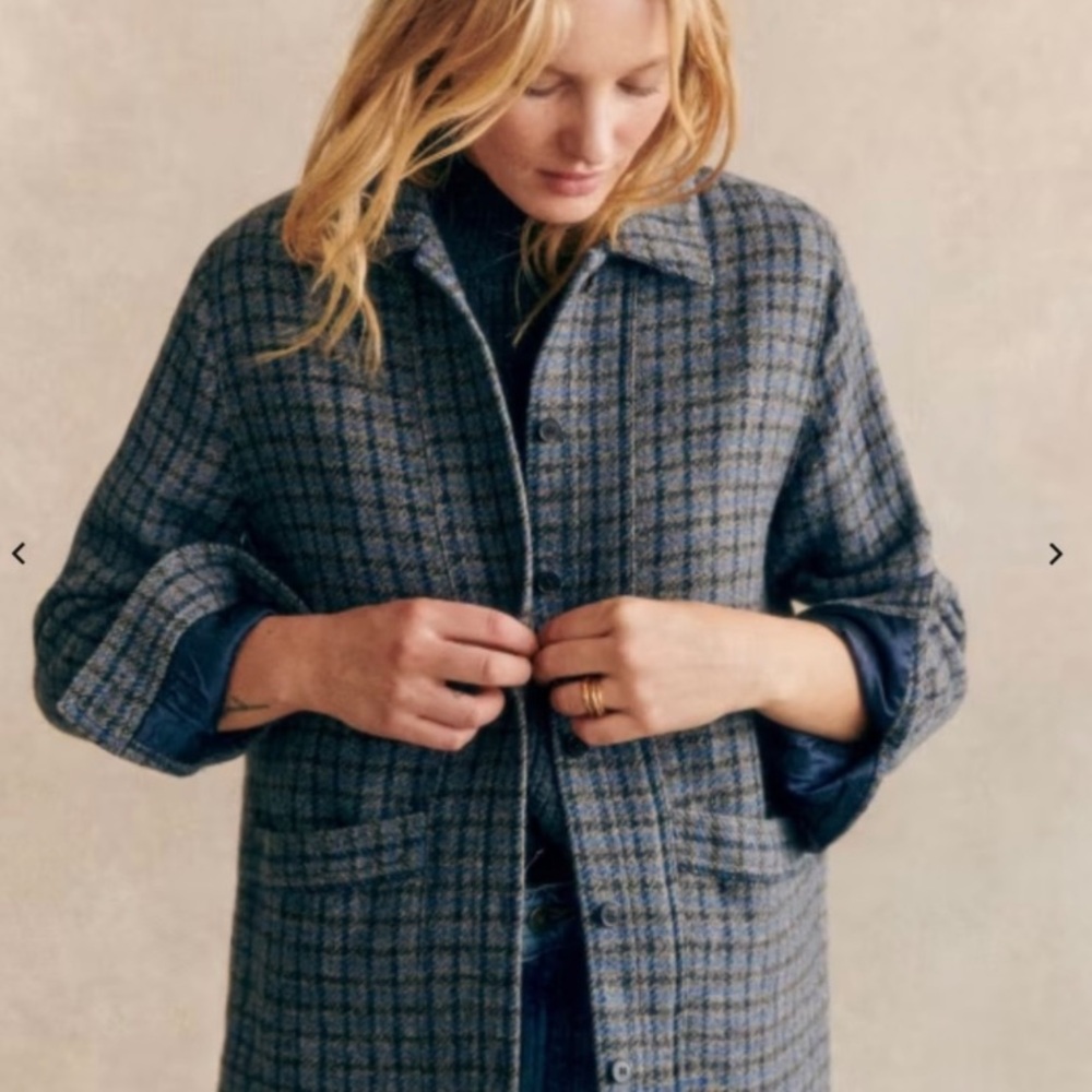 Sézane Will Jacket Edinburgh Tile (blue/grey wool lined) XXS Very EUC